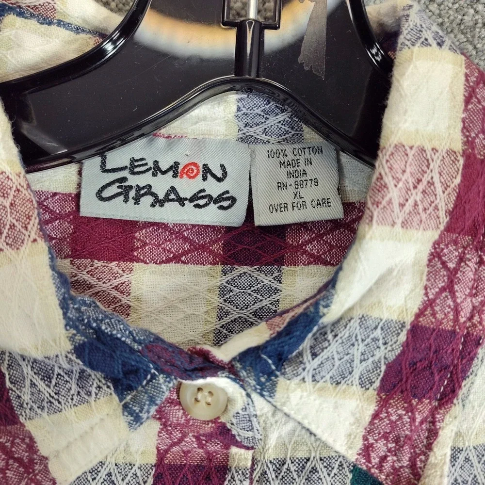 Lemon Grass Men's Button-Up Shirt XL Plaid Long Sleeve Cotton Blend Casual